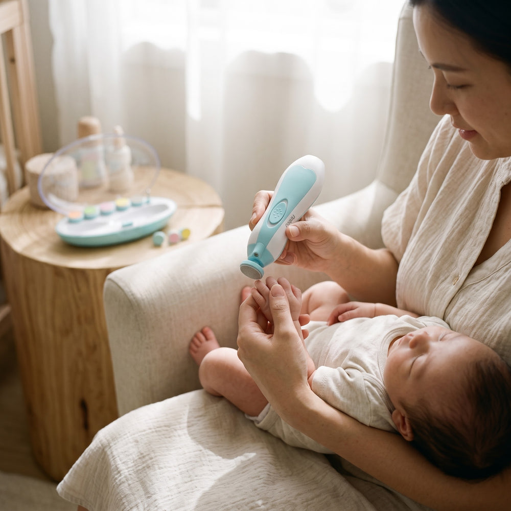 NANU Baby Nail Trimmer with its case and attachments